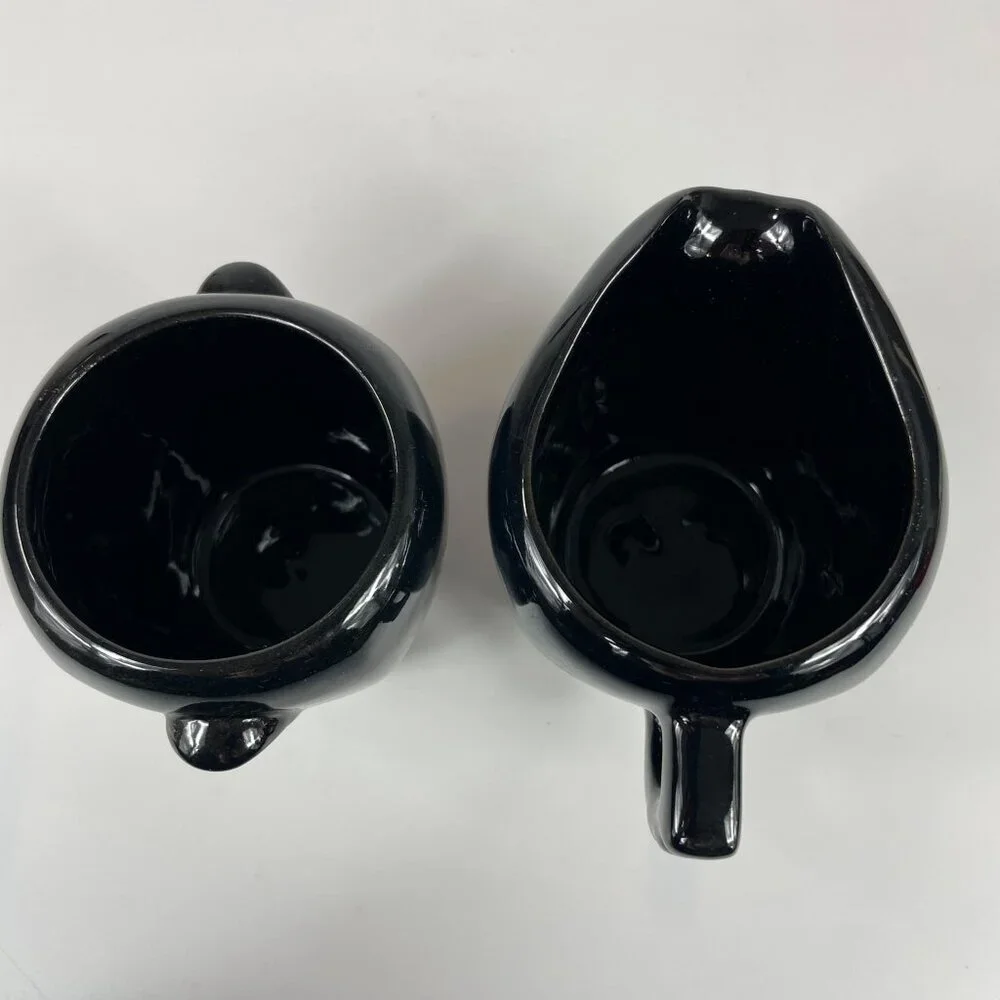Frankoma Pottery Black Onyx Open Sugar and Creamer Set 5BD 5BA